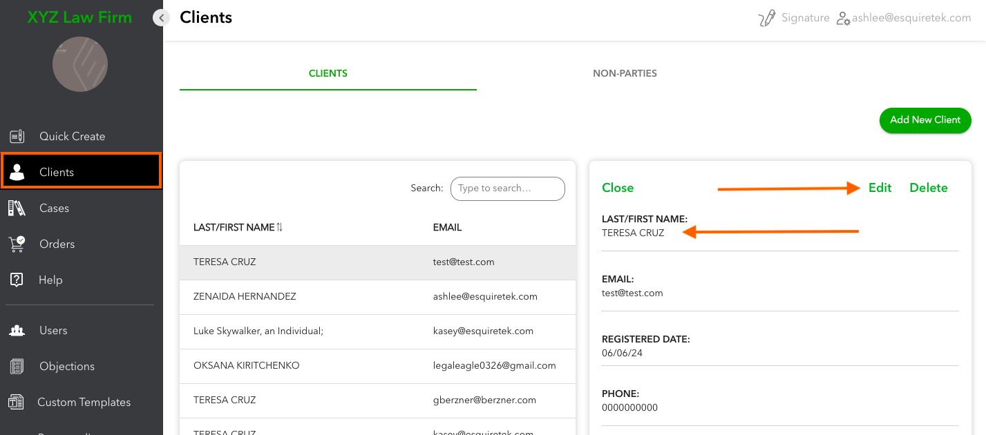 How to I edit the client information? – EsquireTek